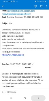 Relatório de segurança do consumidor Arnaque J'ai fait l'achat d'un blousson à prix tres attractive au bout d'un mois le blousson et arri... foto #2