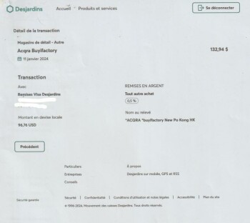 Consumer Safety Report Acqra Buyifactory Scam fraude payer avec catre de credit et pas recu le colie, commandé ordinateur w... photo #1