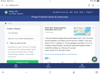 Consumer Safety Report Nanjing Zedong Information tech Co.ltd I have ordered a pair of Clark’s boots, and now realised it’s... photo #1