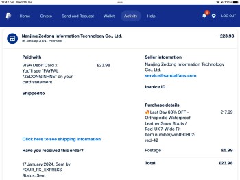 Consumer Safety Report Nanjing Zedong Information tech Co.ltd I have ordered a pair of Clark’s boots, and now realised it’s... photo #2