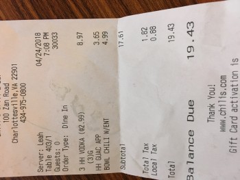 Chili's Grill & Bar, 100 Zan Road, Charlottesville, VA, USA photo-111079 Got Food Poisoning? Report it now