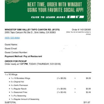 Wingstop, Tapo Canyon Road, Simi Valley, CA, USA photo #1