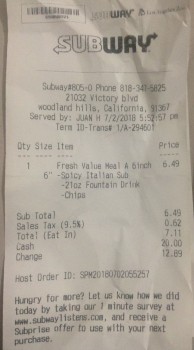 Subway Restaurants, 21032 Victory Blvd, Woodland Hills CA Foto #1