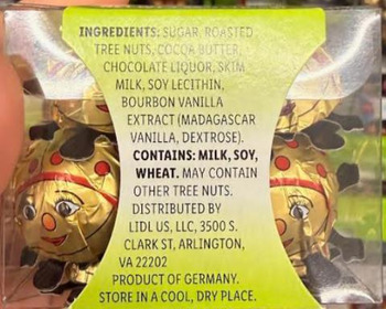 Rappel d'aliments LIDL US Chocolate Ladybugs German-Style Nougat Candy recalled due to Undeclared Allergen Lidl US is... photo #2