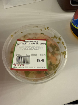 Consumer Review - Food Safety Tony's Fresh Market, North Mannheim Road, Melrose Park, IL, USA March 9, 2026 I bought shrimp cevich... photo #2