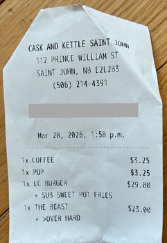 Consumer Review - Food Safety Cask & Kettle Irish Gastropub, Prince William Street, Saint John, NB, Canada Ate at this establishme... photo #2