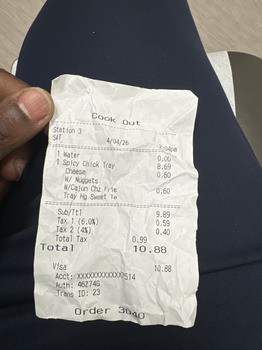 Avaliação do consumidor - Segurança alimentar Cook Out, South Laburnum Avenue, Richmond, VA, USA I brought a spicy chicken tray with cheese everyt... foto #1