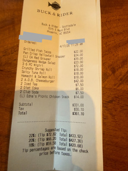 Avaliação do consumidor - Segurança alimentar Buck & Rider Scottsdale, East Mayo Boulevard, Phoenix, AZ, USA After lunch at Buck & Rider, I stated... foto #1