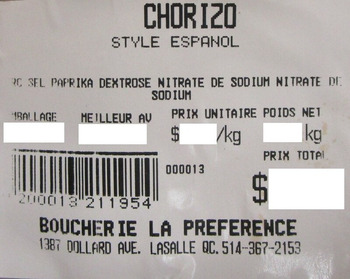 Food Recall Boucherie La Préférence Chorizo Sausage recalled due to Undeclared Allergen Boucherie La Préférence... photo #2