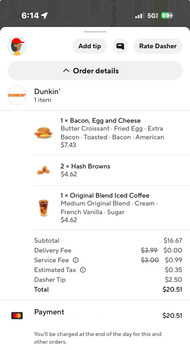 Consumer Review - Food Safety Dunkin', Boardman-Canfield Road, Canfield, OH, USA I ate a bacon, egg and cheese, croissant and hash... photo #1