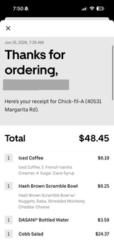 Avis du consommateur - Sécurité alimentaire Chick-fil-A, Margarita Road, Temecula, CA, USA I order Chic fil A 6/15/2026 at 11 Am to have for lun... photo #2