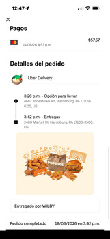 Consumer Food Safety Report Popeyes Louisiana Kitchen, Jonestown Road, Harrisburg, PA, USA Hice un pedido en popeye por Uber eat... photo #5