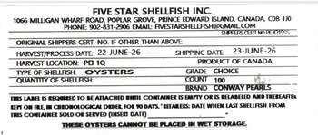 Food Recall Five Star Shellfish recalls Oysters due to Salmonella Five Star Shellfish Inc. is recalling certain... photo #3