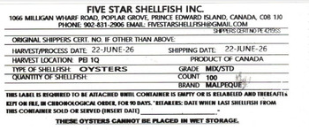 Food Recall Five Star Shellfish recalls Oysters due to Salmonella Five Star Shellfish Inc. is recalling certain... photo #6