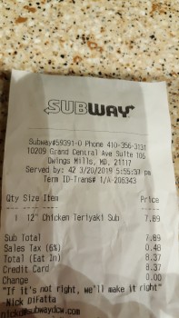 Subway Restaurants, Grand Central Avenue, Owings Mills, MD, USA photo #1