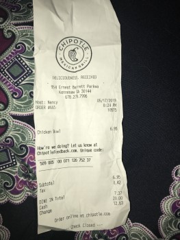 Consumer Review - Food Safety Chipotle Mexican Grill, Ernest W Barrett Parkway Northwest, Kennesaw, GA, USA I ate chipotle on the... photo #2