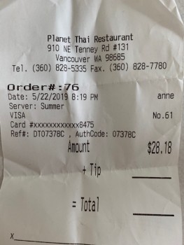 Consumer Review - Food Safety Planet Thai, Northeast Tenney Road, Vancouver, WA, USA I ordered a veggie stir fry takeout.  It tast... photo #3