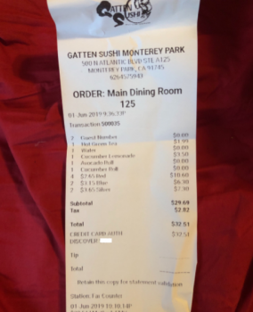 Gatten Sushi, A-125, Monterey Park, CA, USA photo #1 Got Food Poisoning? Report it now Gatten Sushi, A-125, Monterey Park, CA, USA, photo #1 Got Food Poisoning? Report it now