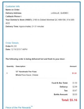 Domino's Pizza, Dollard Avenue, Lasalle, QC, Canada photo #1