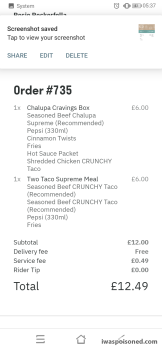 Avis du consommateur - Sécurité alimentaire Taco Bell, St Mary's Street, Cardiff, UK I ordered a takeaway which came cold and have been puking u... photo #1