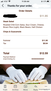 Consumer Review - Food Safety Chipotle Mexican Grill, Hazel Avenue, Fair Oaks, CA, USA Steak and chicken salad from there  Ate 1/2... photo #3