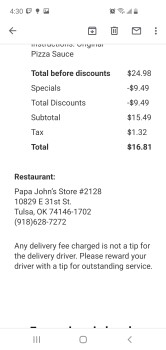 Verbraucherbewertung – Lebensmittelsicherheit Papa John's Pizza, East 31st Street, Tulsa, OK, USA Last night ate pizza. Wife felt nauseous last ni... Foto #2