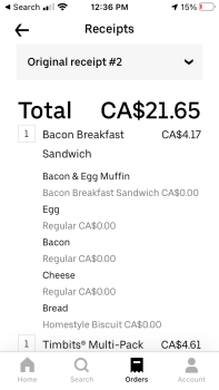 Verbraucherbewertung – Lebensmittelsicherheit Tim Hortons, Wyandotte Street West, Windsor, ON, Canada Breakfast Homestyle Biscuit and Large Double... Foto #1
