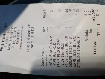 Avis du consommateur - Sécurité alimentaire Stripes #2434, U.S. 281, Santo, TX, USA The Naked juice or the store not keeping temperatures accura... photo #1