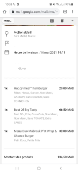 Consumer Review - Food Safety McDonald's Beni Mellal, Béni Mellal, Maroc J ai commander un repas de happy meal menu duo et menu bi... photo #2