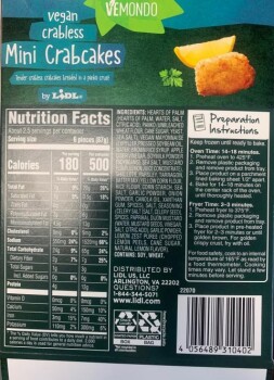 Rappel d'aliments Vemondo by Lidl Vegan Crabless Mini Crabcakes - recalled due to undeclared egg yolk Cuisine Innovati... photo #2