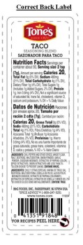 Food Recall Tone's Taco Seasoning Blend  - recalled due to Uundeclared wheat Company name:   B&G Foods Inc.
Bra... photo #2
