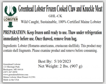 Food Recall Greenhead Frozen cooked lobster meat - recalled due to potential Listeria Greenhead Lobster Products... Foto #2