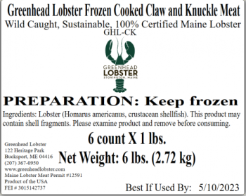 Food Recall Greenhead Frozen cooked lobster meat - recalled due to potential Listeria Greenhead Lobster Products... Foto #3