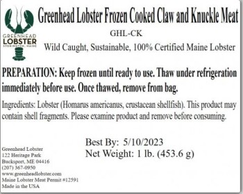 Food Recall Greenhead Frozen cooked lobster meat - recalled due to potential Listeria Greenhead Lobster Products... Foto #4