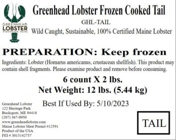 Food Recall Greenhead Frozen cooked lobster meat - recalled due to potential Listeria Greenhead Lobster Products... Foto #7