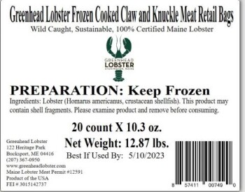 Food Recall Greenhead Frozen cooked lobster meat - recalled due to potential Listeria Greenhead Lobster Products... Foto #9
