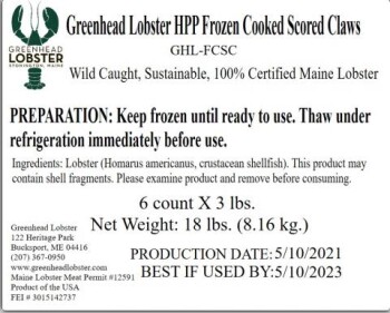 Food Recall Greenhead Frozen cooked lobster meat - recalled due to potential Listeria Greenhead Lobster Products... Foto #10