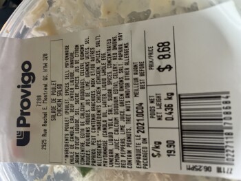 消费者评论 - 食品安全 Provigo, Rue Rachel Est, Montreal, QC, Canada Chicken salad purchased on Monday October 4th that mad... 照片 #1