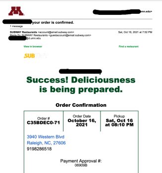 Avaliação do consumidor - Segurança alimentar Subway, 3940 Western Blvd, Raleigh, NC, USA 18 hrs ago, sandwich (tuna) from this store two people.... foto #2