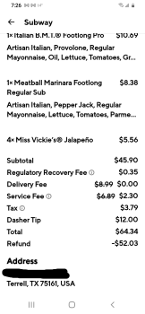 Reseña del consumidor - Seguridad alimentaria Subway, 1880 West Moore Avenue, Terrell, TX, USA October 15 2021, Ordered food from this restaurant... foto #2