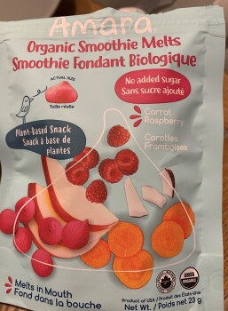 Food Recall Amara Organic Smoothie Melts – Carrot Raspberry -  recalled due to plastic pieces The CFIA announced... photo #1