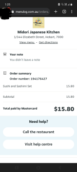 消费者评论 - 食品安全 Midori Japanese Kitchen, Elizabeth Street, North Hobart TAS, Australia I think Friday night,  Sushi... 照片 #2