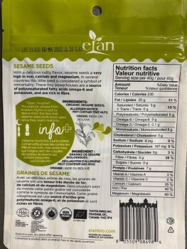 Food Recall Elan Organic sesame whole seeds - recalled due to salmonella The CFIA announced the recall of Elan b... photo #2