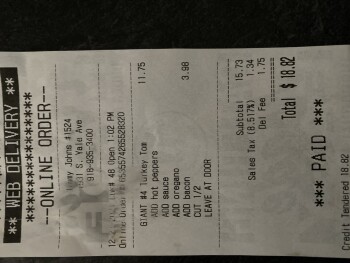 消费者评论 - 食品安全 Jimmy John's, South Yale Avenue, Tulsa, OK, USA Giant Turkey tom 照片 #1