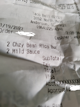 Consumer Review - Food Safety Taco Bell, North Main Street, Anderson, SC, USA I got a free taco from the app and order 2 burritos... photo #3