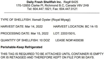 Food Recall Daily Fresh Shellfish Inc. Oysters - recalled due to Norovirus Daily Fresh Shellfish Inc. is recalli... photo #1