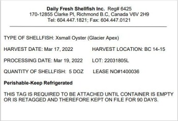 Food Recall Daily Fresh Shellfish Inc. Oysters - recalled due to Norovirus Daily Fresh Shellfish Inc. is recalli... photo #3