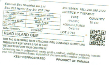 نذكر الطعام Pacific Oysters - recalled due to norovirus Sawmill Bay Shellfish Co. Ltd. is recalling certain Paci... صورة فوتوغرافية #2