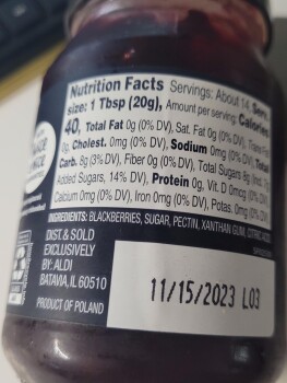 Consumer Review - Food Safety Specialty Premium Blueberry fruit spread, Aldi, Florida USA Their brand of Specialty Premium Blueber... photo #2