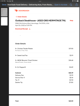 Consumer Review - Food Safety Outback Steakhouse, Old Hickory Boulevard, Hermitage, TN, USA I have only had the battered chicken f... photo #3